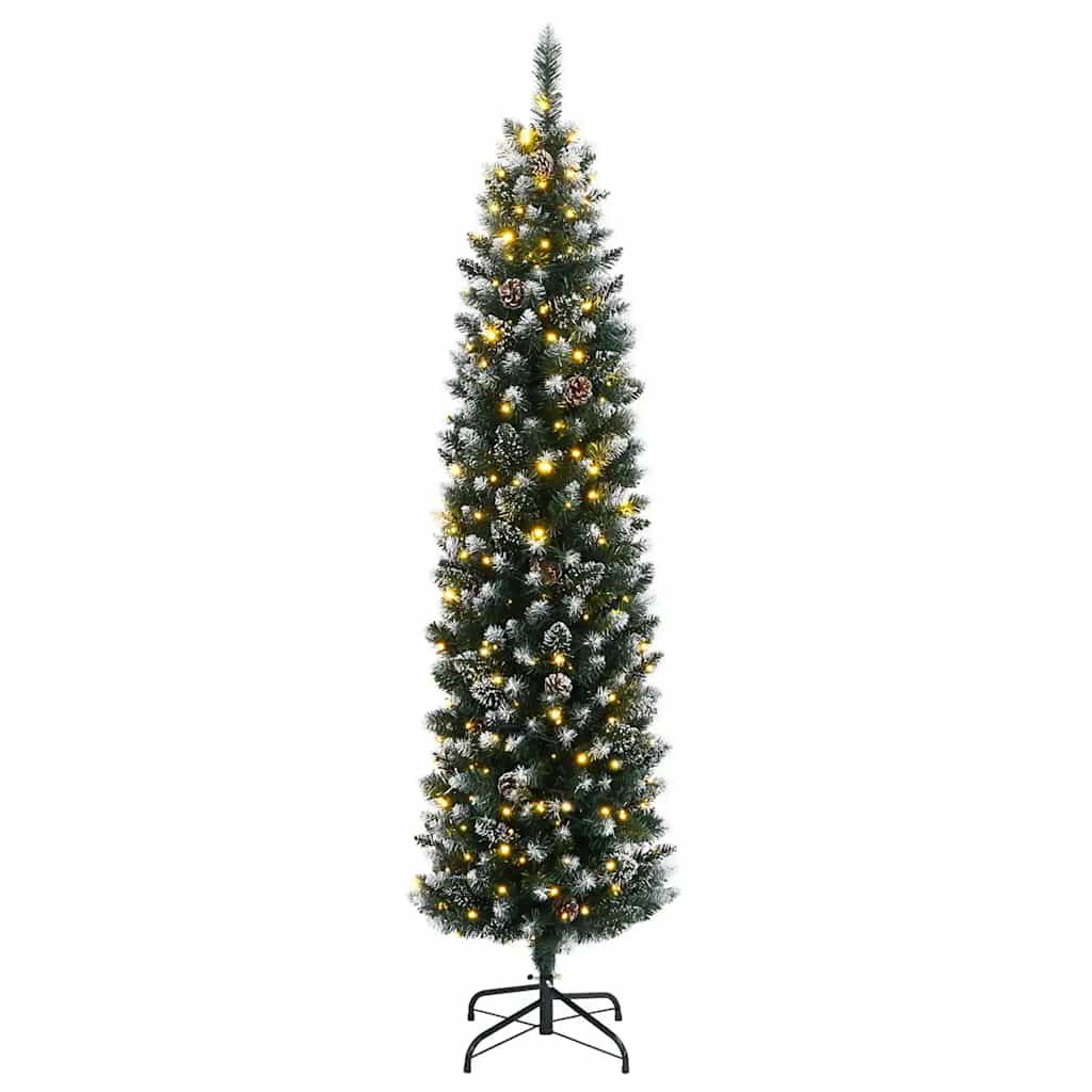 kunstigt smalt juletræ med 300 LED-lys 180 cm