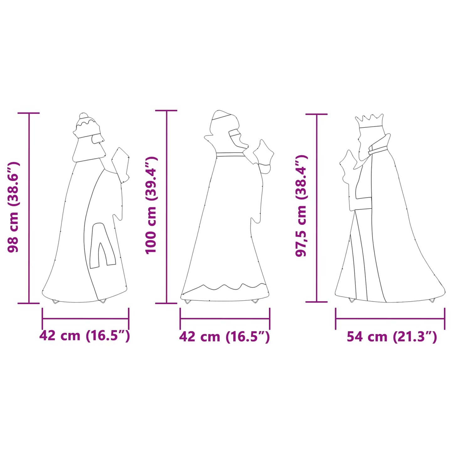 3 vise mænd julebelysning 3 stk. LED'er Varm hvid 105 cm