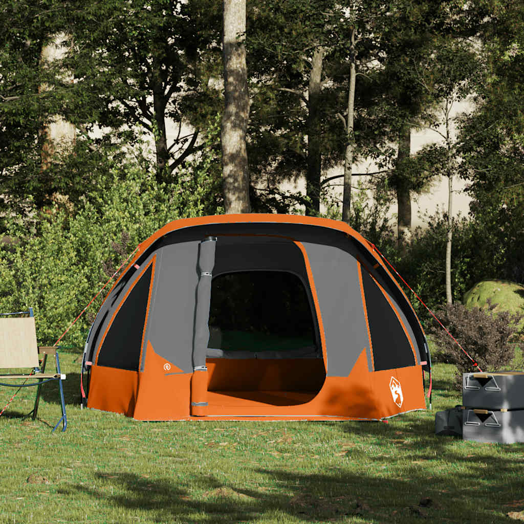 4-personers campingtelt vandtæt grå og orange