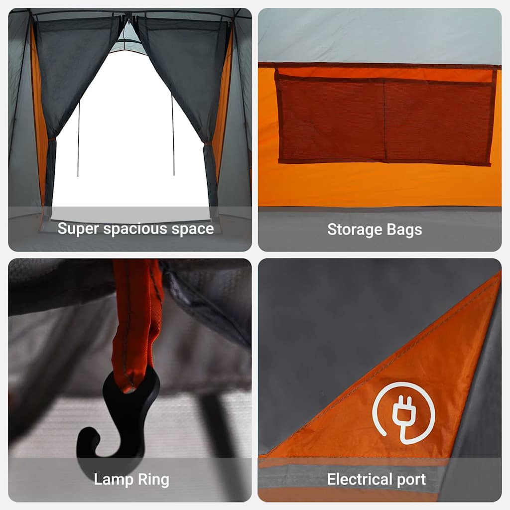 Familietelt 6-personers Grå og orange Polyester og Fiberglass