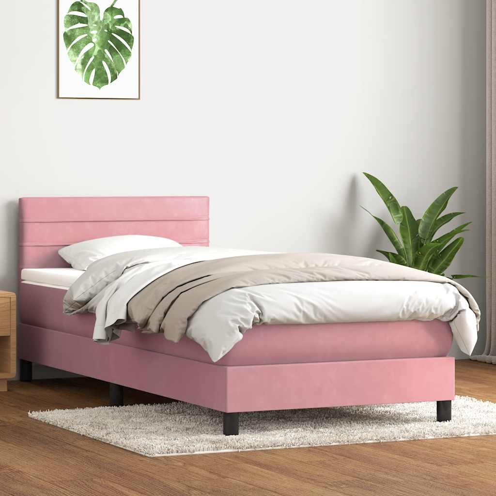 kontinentalseng med madras lyserød 90x210 cm fløjl