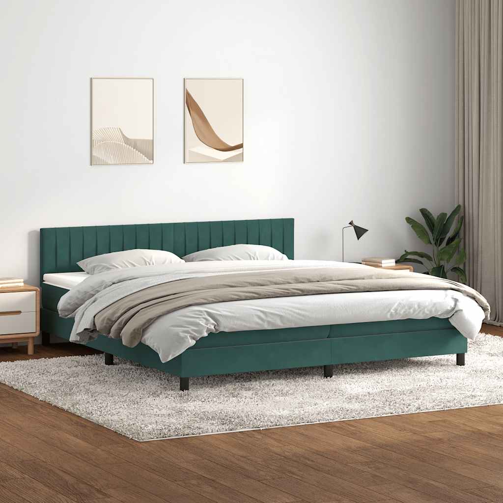 kontinentalseng med madras 180x220 cm fløjl mørkegrøn