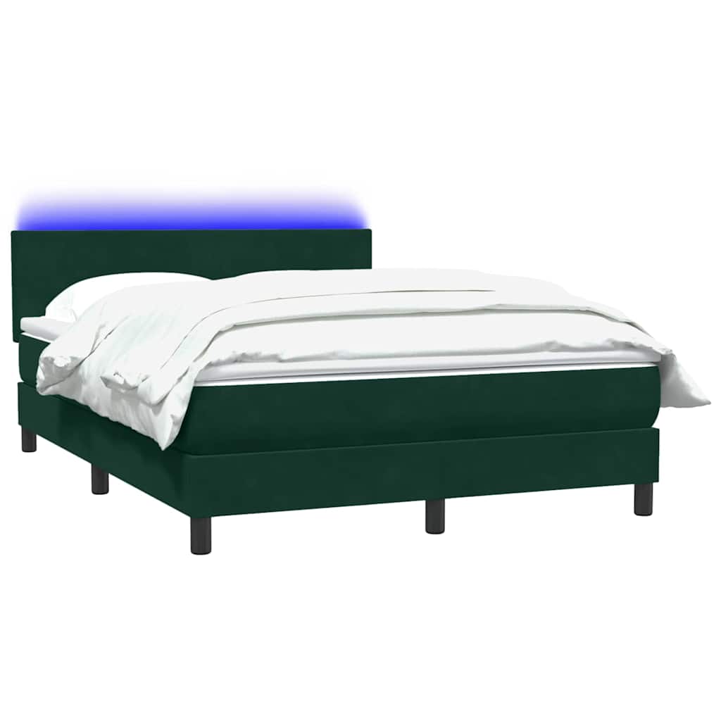 kontinentalseng med madras og LED-lys 160x220 cm fløjl mørkegrøn