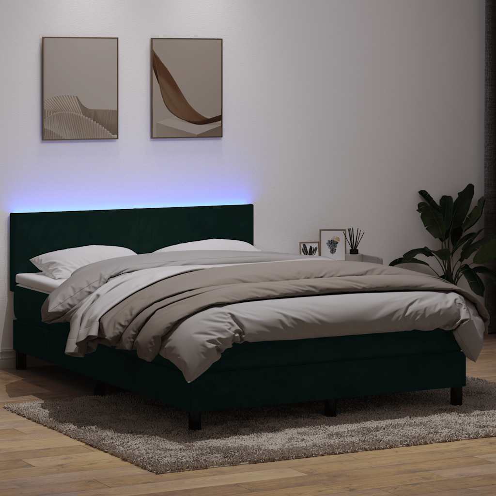kontinentalseng med madras og LED-lys 160x220 cm fløjl mørkegrøn
