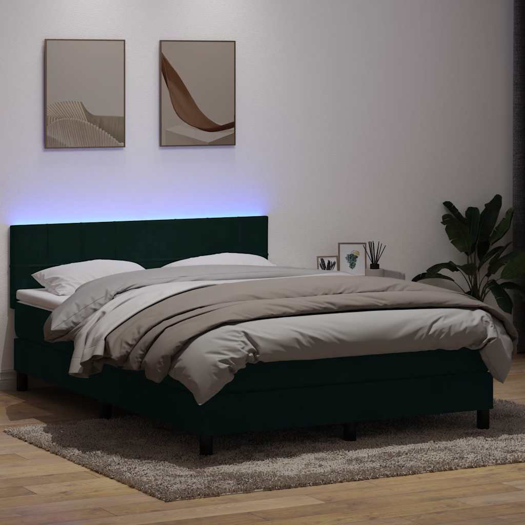 kontinentalseng med madras og LED-lys 160x220 cm fløjl mørkegrøn