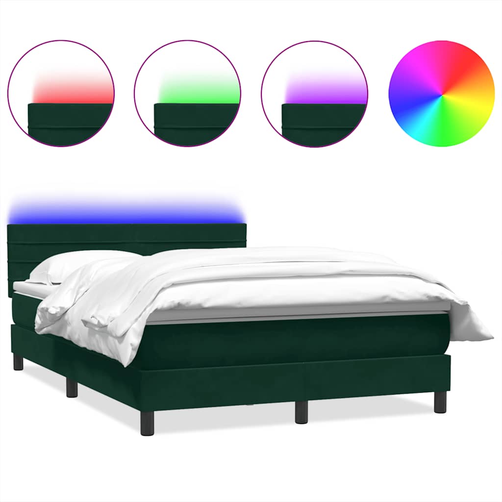 kontinentalseng med madras og LED-lys 160x220 cm fløjl mørkegrøn
