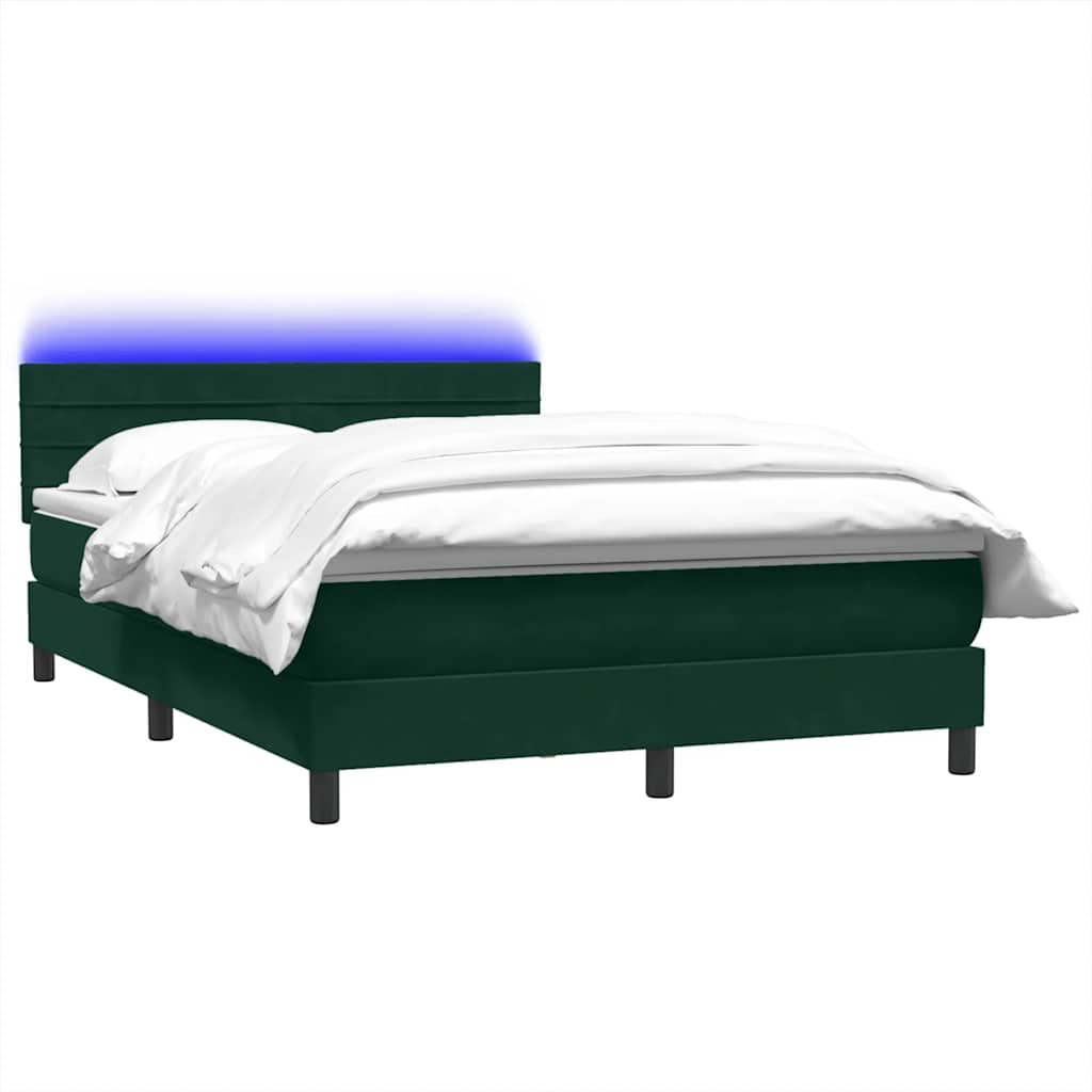 kontinentalseng med madras og LED-lys 160x220 cm fløjl mørkegrøn