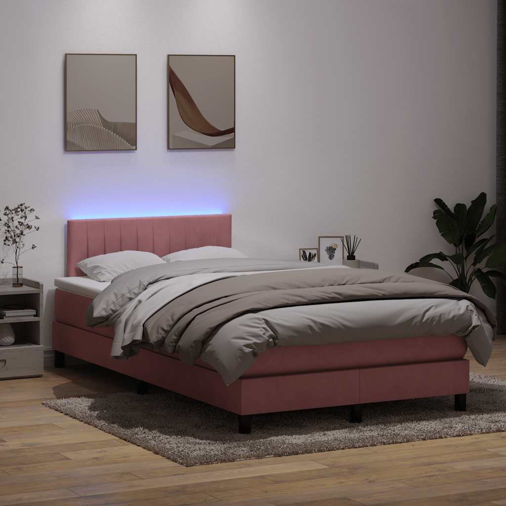 kontinentalseng med madras og LED-lys 120x220 cm velour lyserød