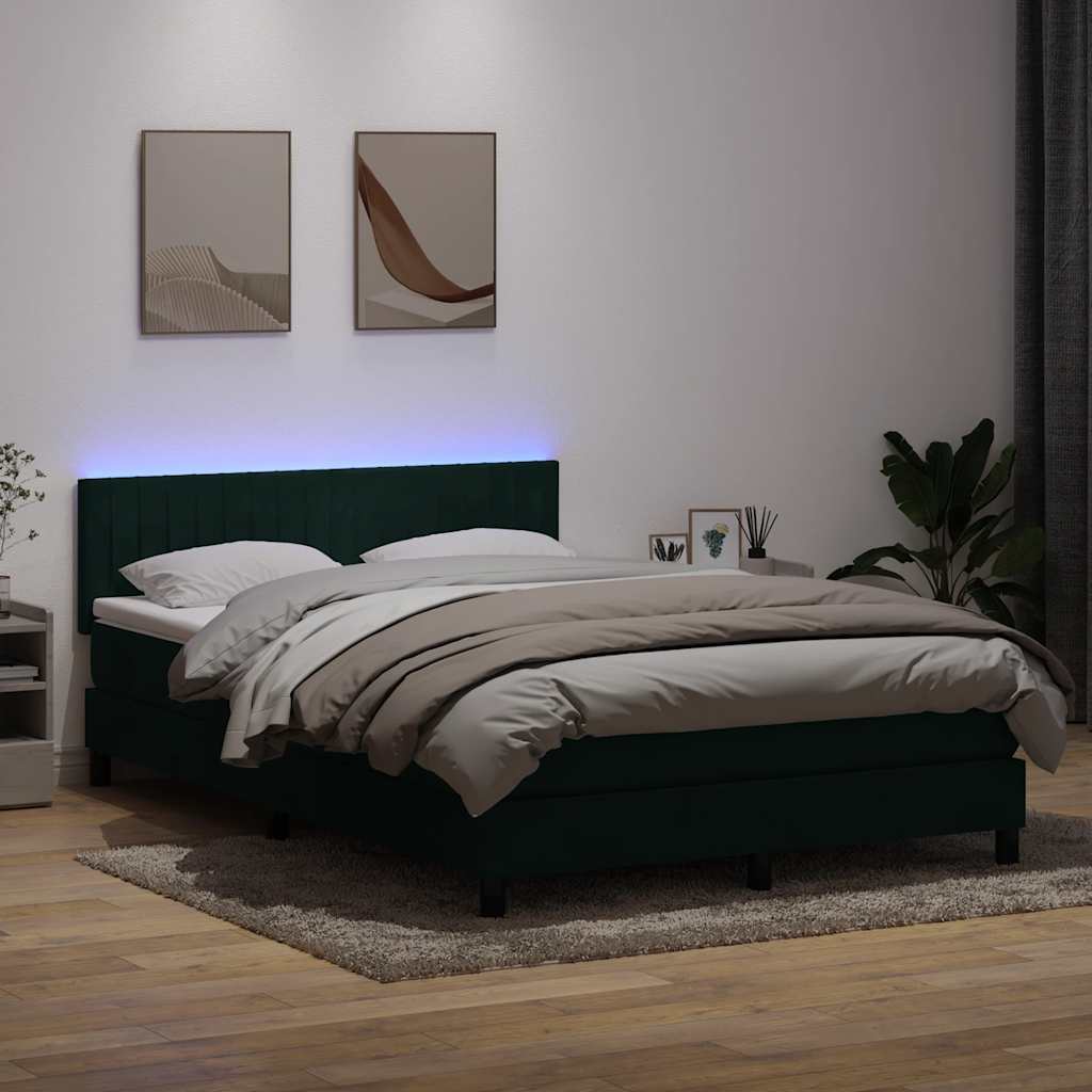 kontinentalseng med madras og LED-lys 160x220 cm fløjl mørkegrøn