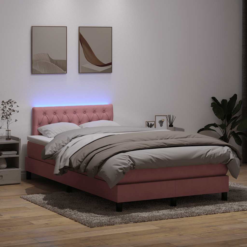 kontinentalseng med madras og LED-lys 120x220 cm velour lyserød