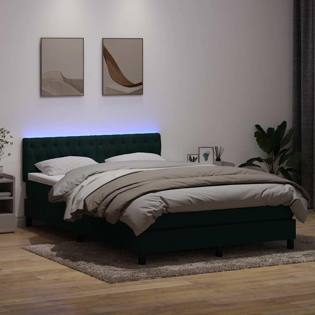 kontinentalseng med madras og LED-lys 160x220 cm fløjl mørkegrøn