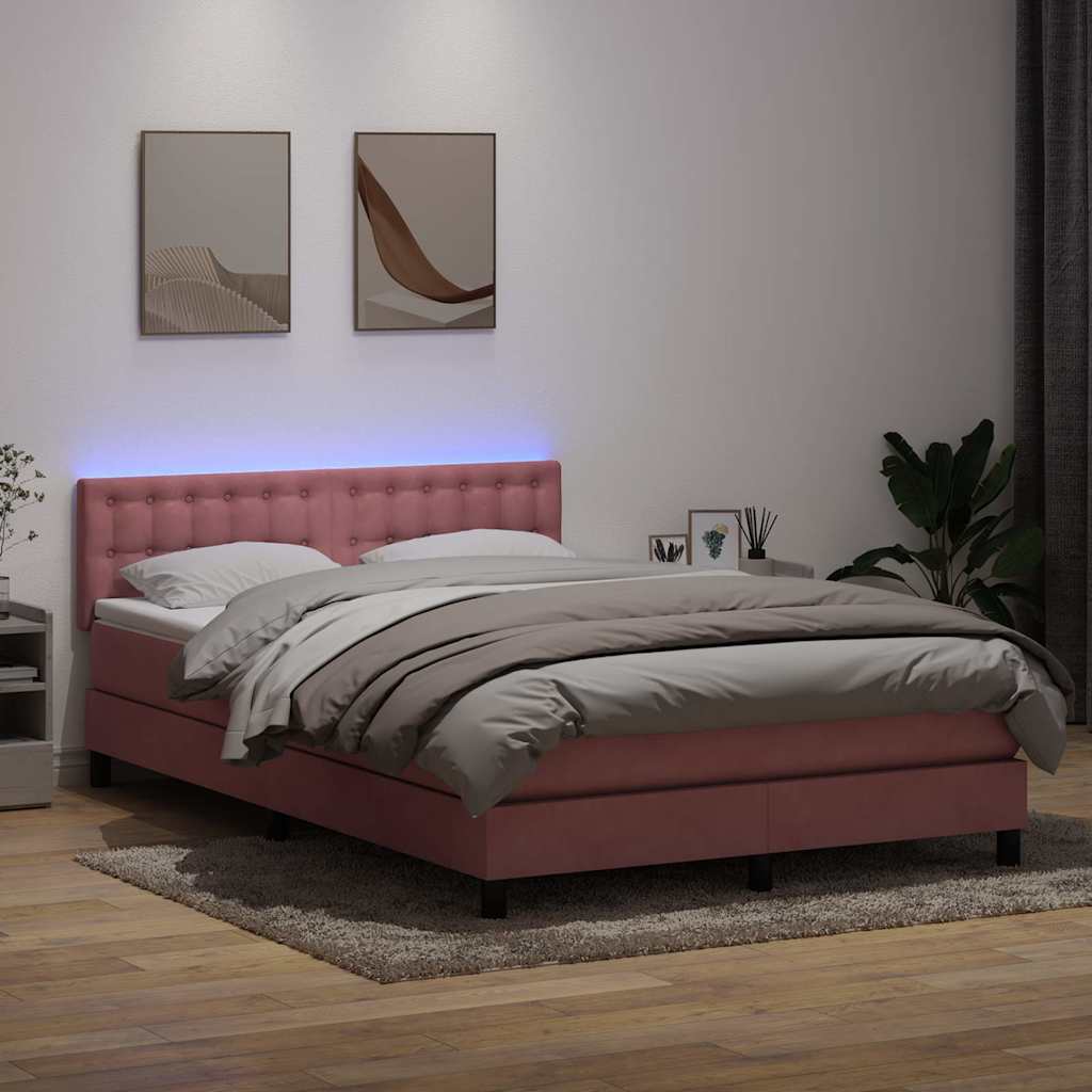 kontinentalseng med madras og LED-lys 140x210 cm fløjl lyserød