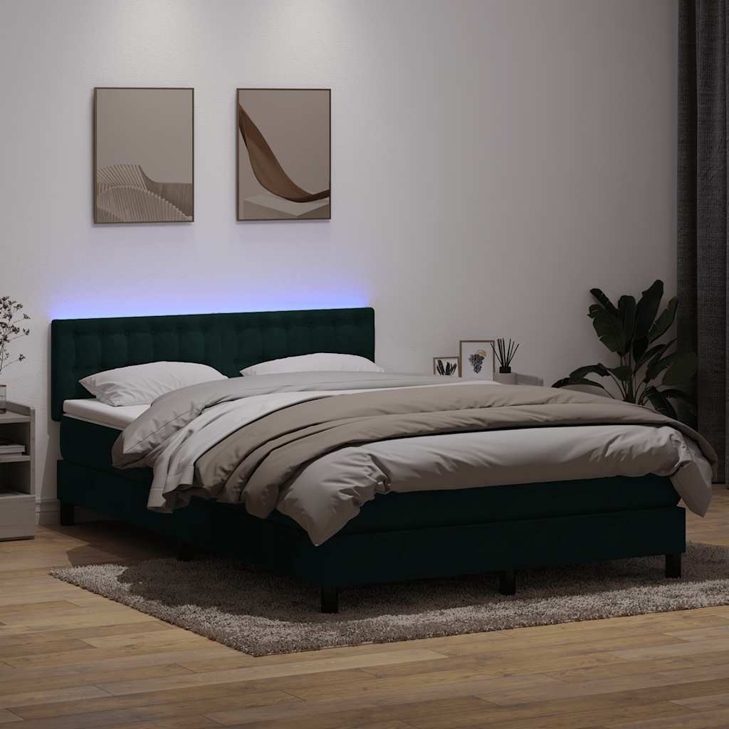 kontinentalseng med madras og LED-lys 160x220 cm fløjl mørkegrøn