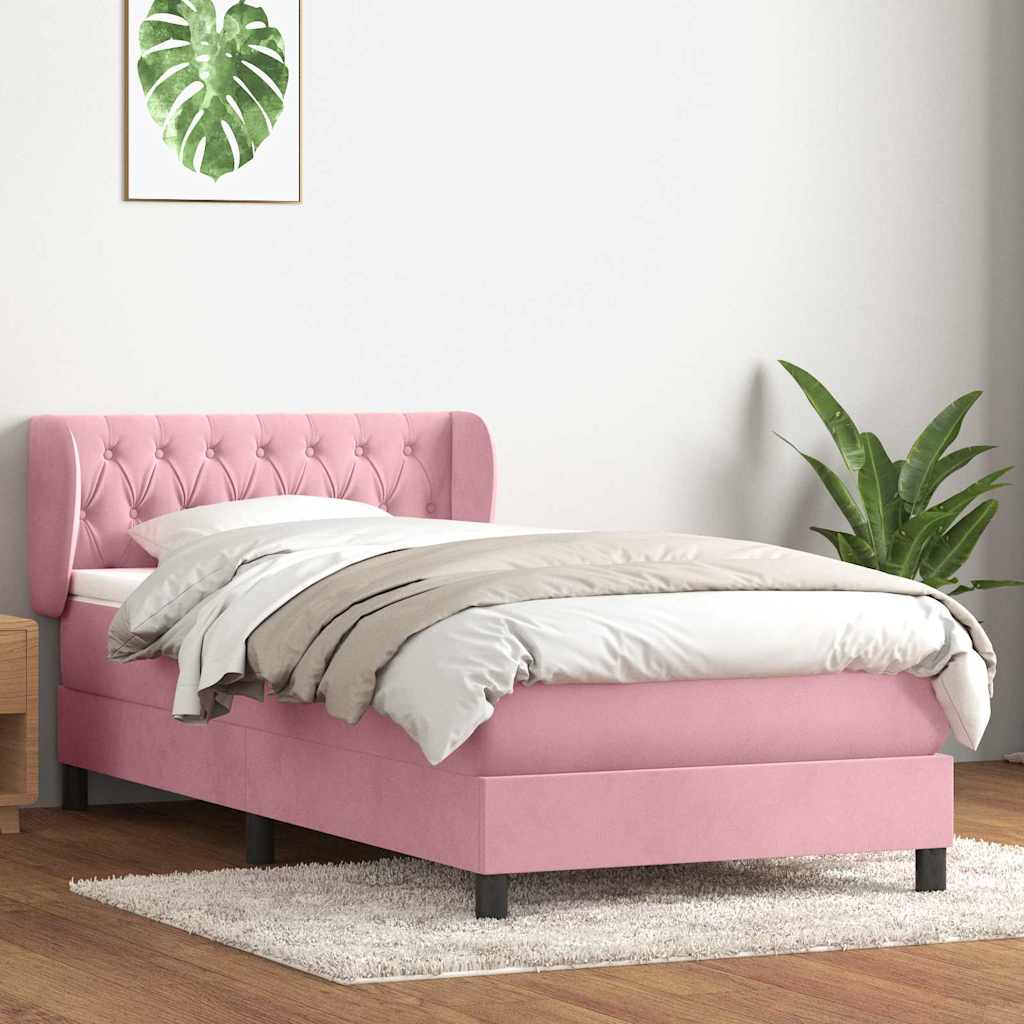 kontinentalseng med madras lyserød 90x210 cm fløjl