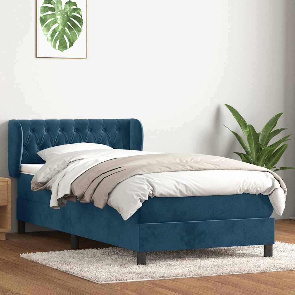 kontinentalseng med madras mørkeblå 80x220 cm fløjl