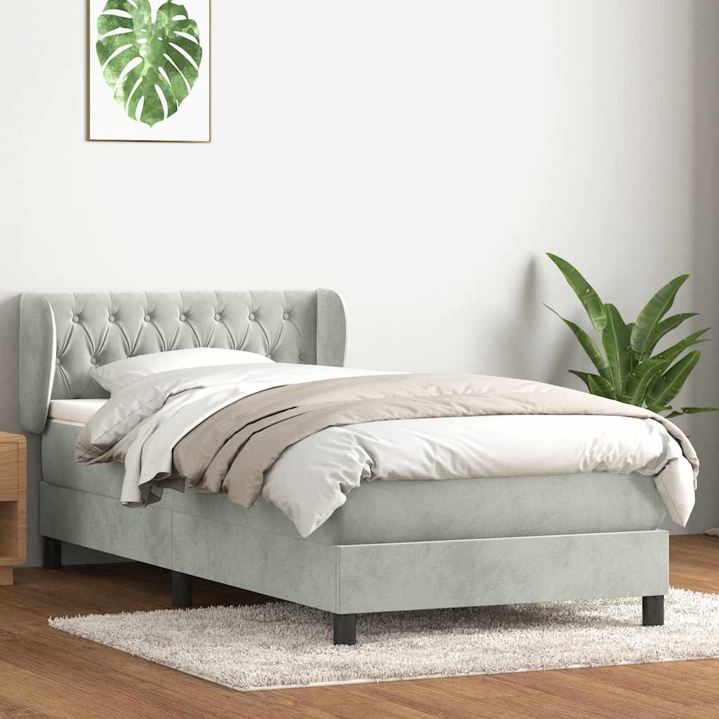kontinentalseng med madras lysegrå 90x220 cm fløjl