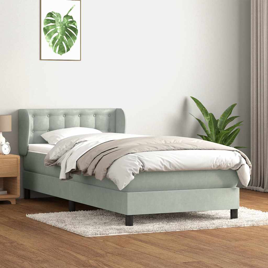 kontinentalseng med madras lysegrå 90x220 cm fløjl
