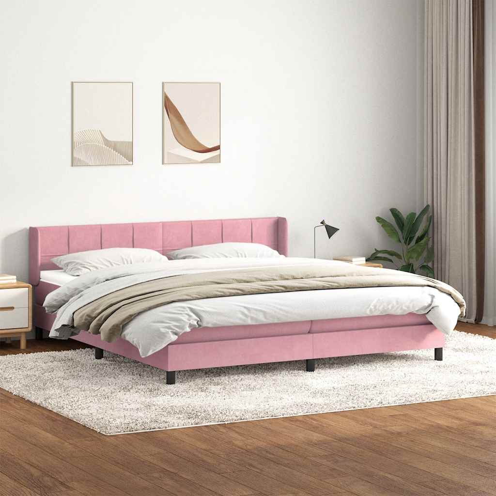 kontinentalseng med madras 180x210 cm fløjl lyserød