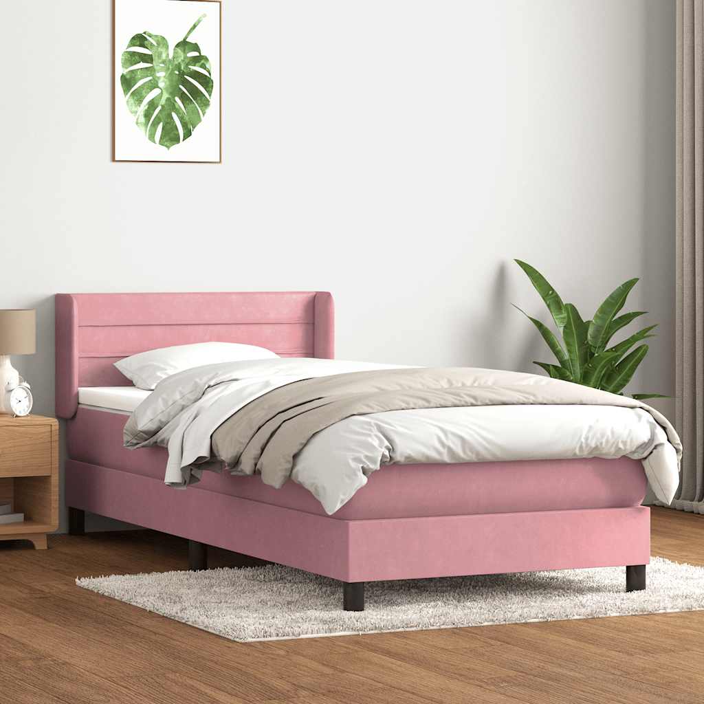 kontinentalseng med madras lyserød 90x210 cm fløjl