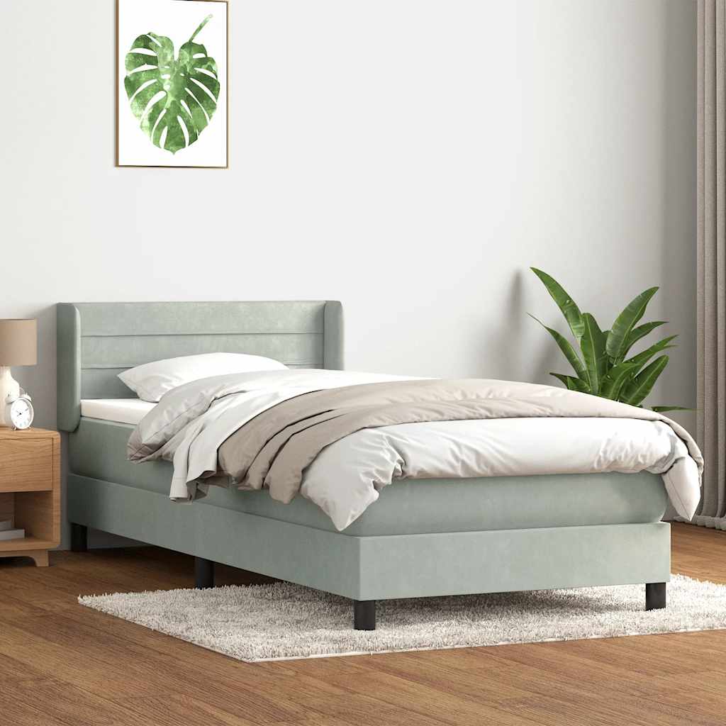 kontinentalseng med madras lysegrå 90x220 cm fløjl
