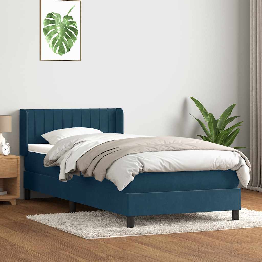 kontinentalseng med madras mørkeblå 80x220 cm fløjl