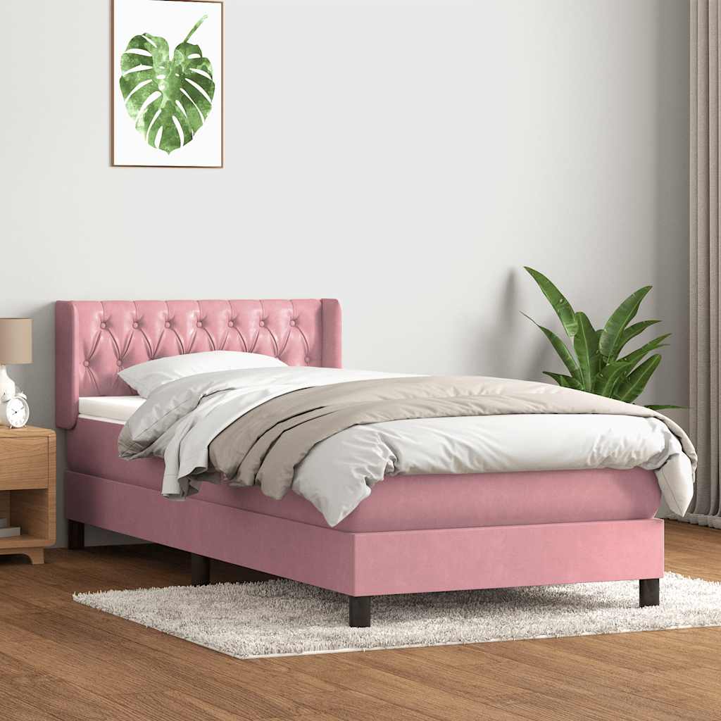 kontinentalseng med madras lyserød 90x210 cm fløjl