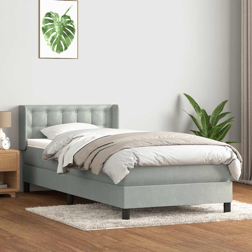kontinentalseng med madras lysegrå 90x220 cm fløjl