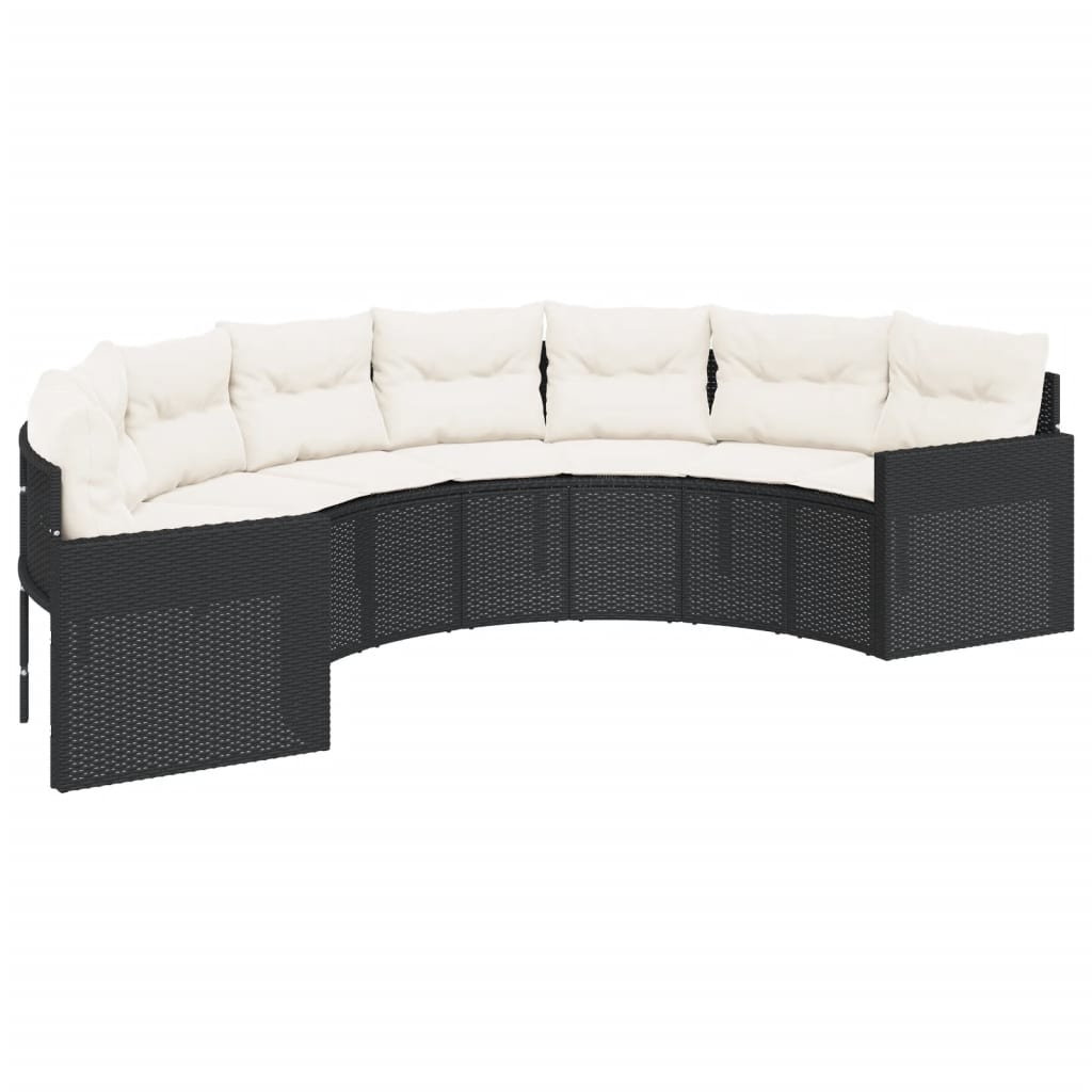 havesofa med bord og hynder halvrund polyrattan sort