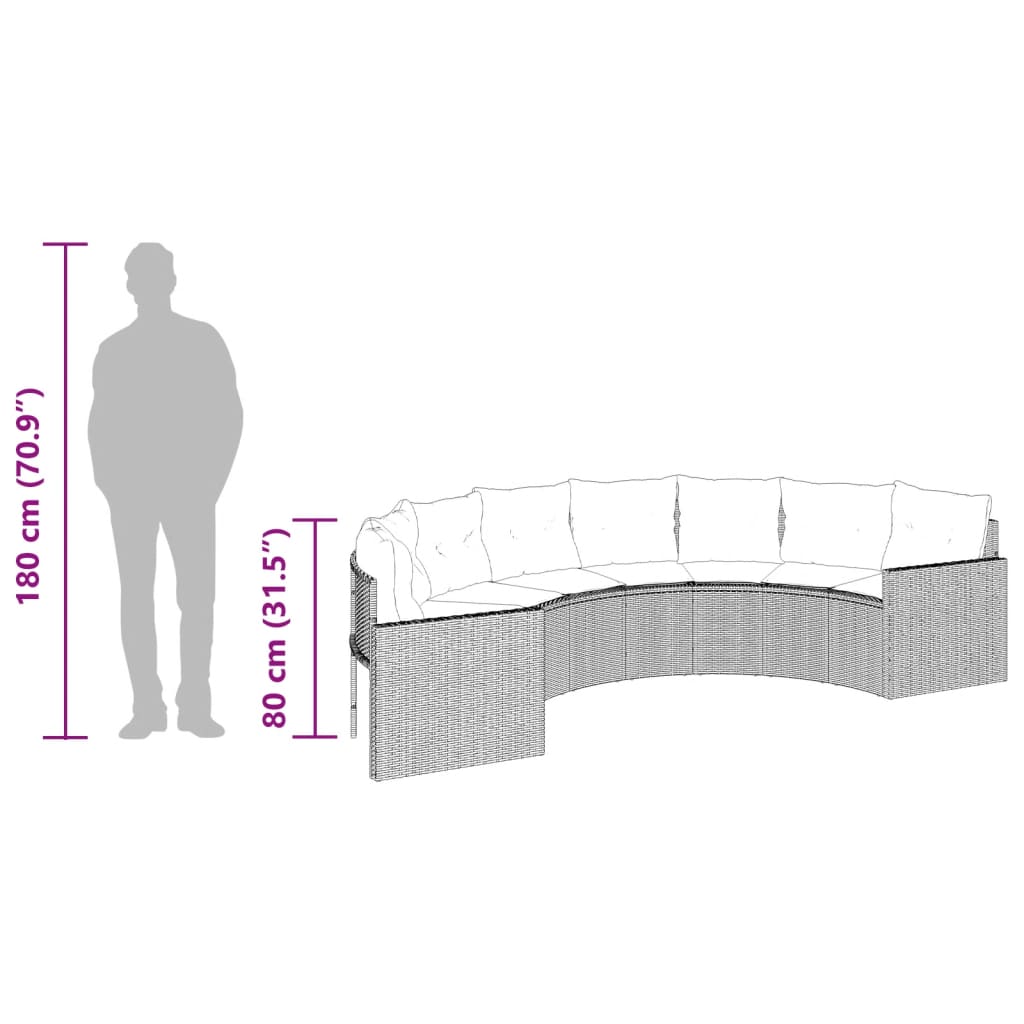 havesofa med bord og hynder halvrund polyrattan sort