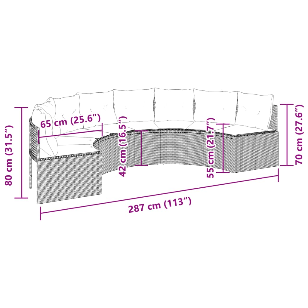 havesofa med hynder halvrund polyrattan sort
