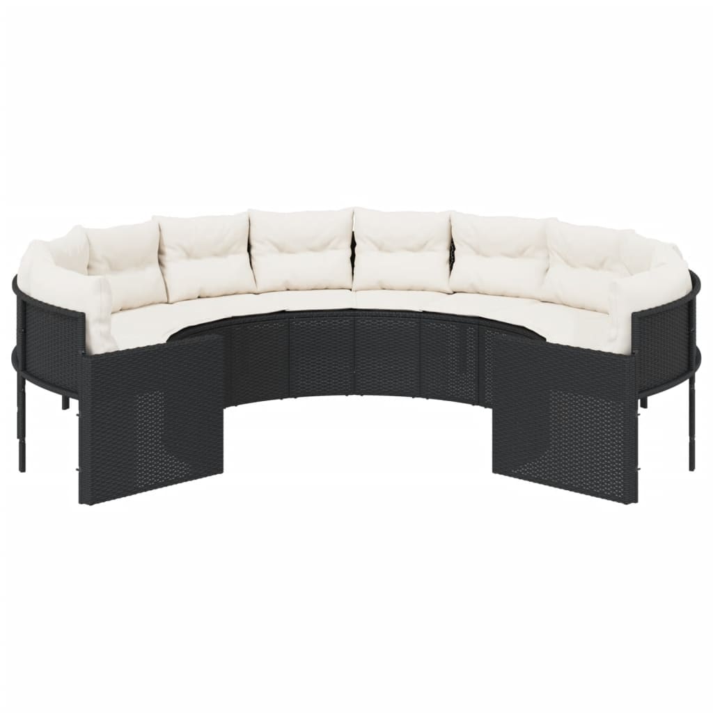 havesofa med hynder rund polyrattan sort