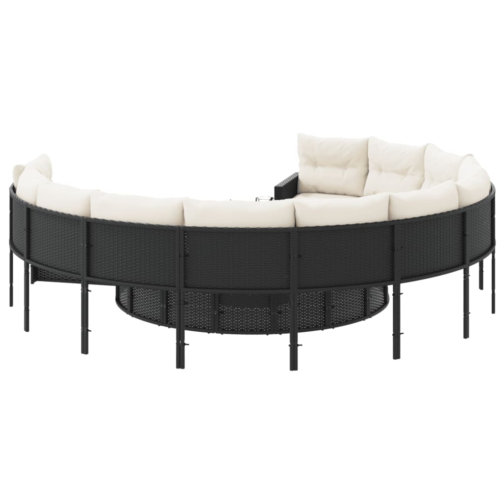 havesofa med hynder rund polyrattan sort