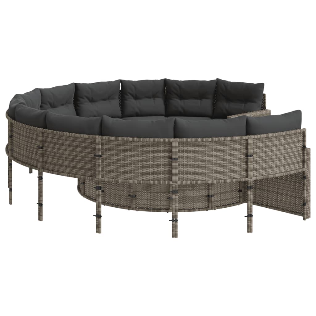 havesofa med hynder rund polyrattan grå