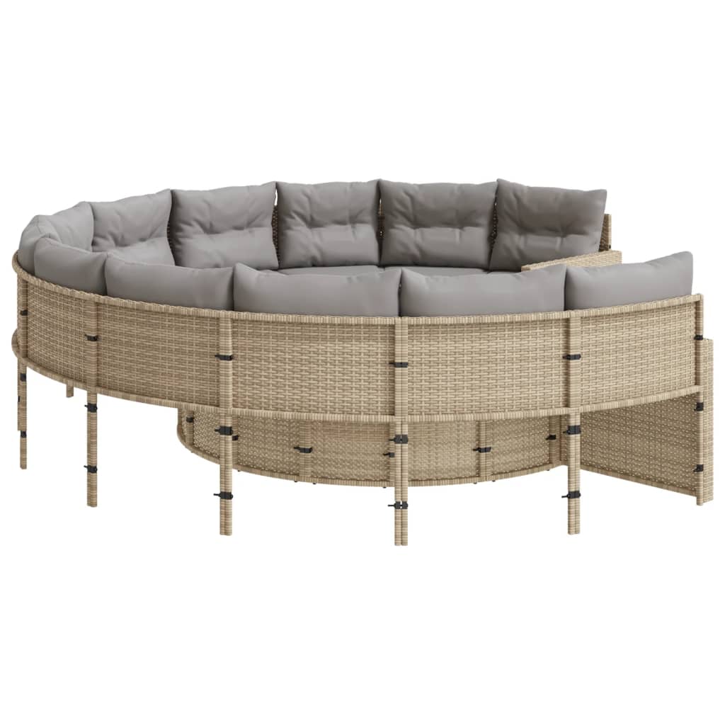 havesofa med hynder rund polyrattan beige
