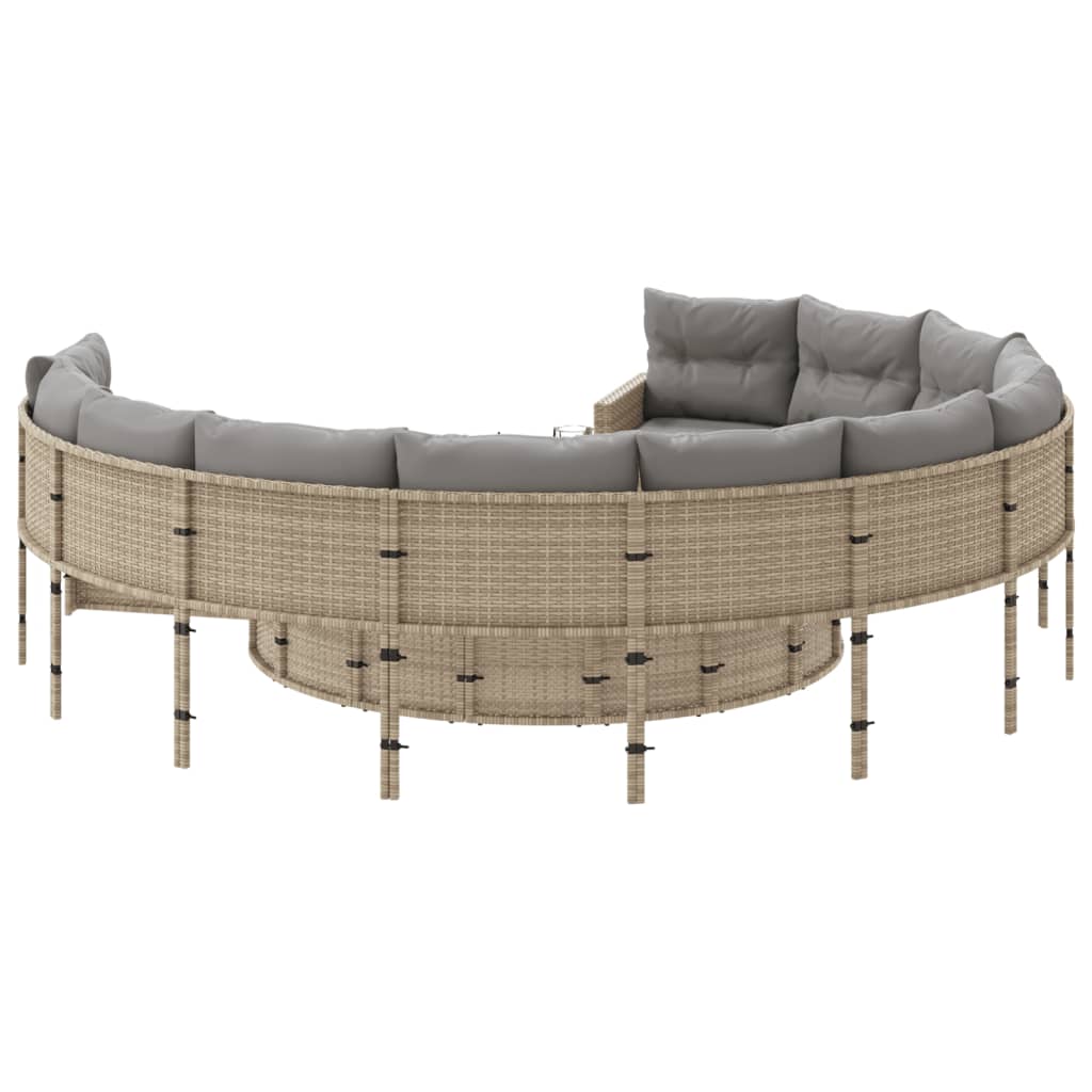 havesofa med hynder rund polyrattan beige