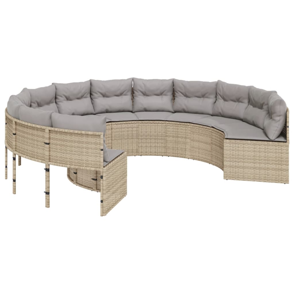 havesofa med hynder rund polyrattan beige