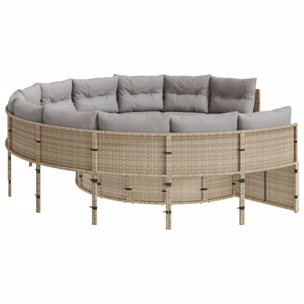 havesofa med hynder rund polyrattan beige