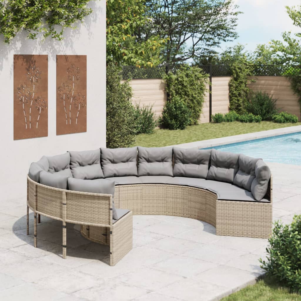 havesofa med hynder rund polyrattan beige