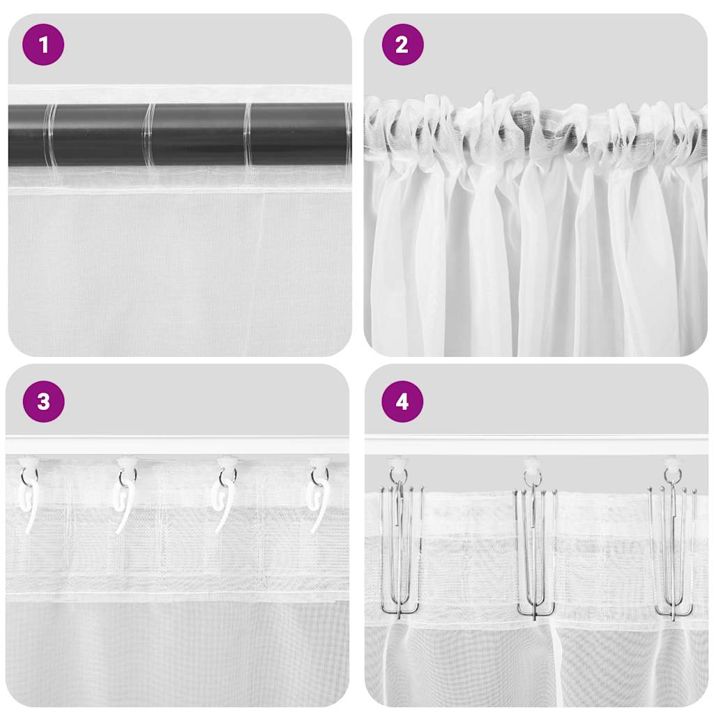 voile-gardiner med stanglommer 2 stk. cremefarvet