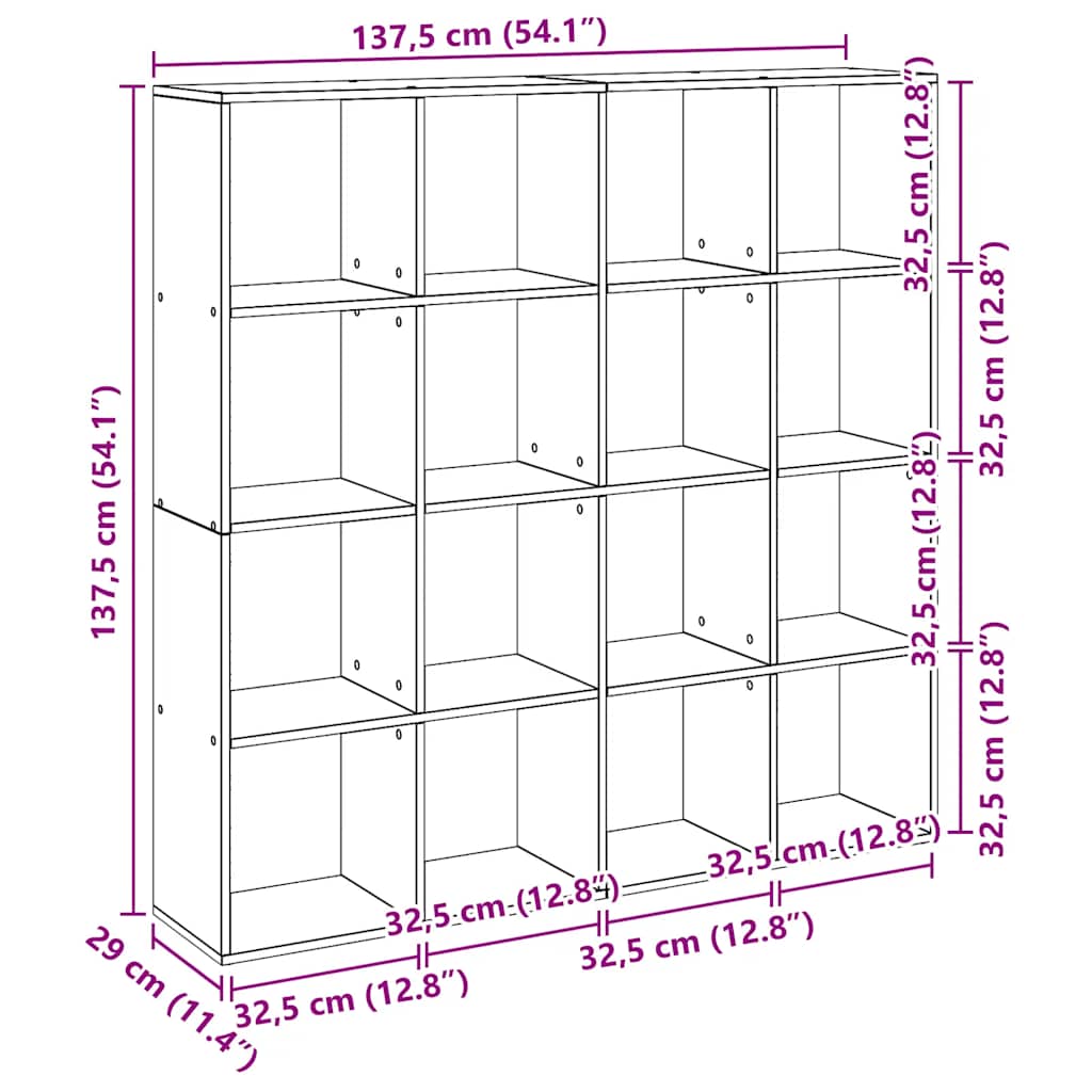 bogskab 137,5x29x137,5 cm konstrueret træ egetræslook