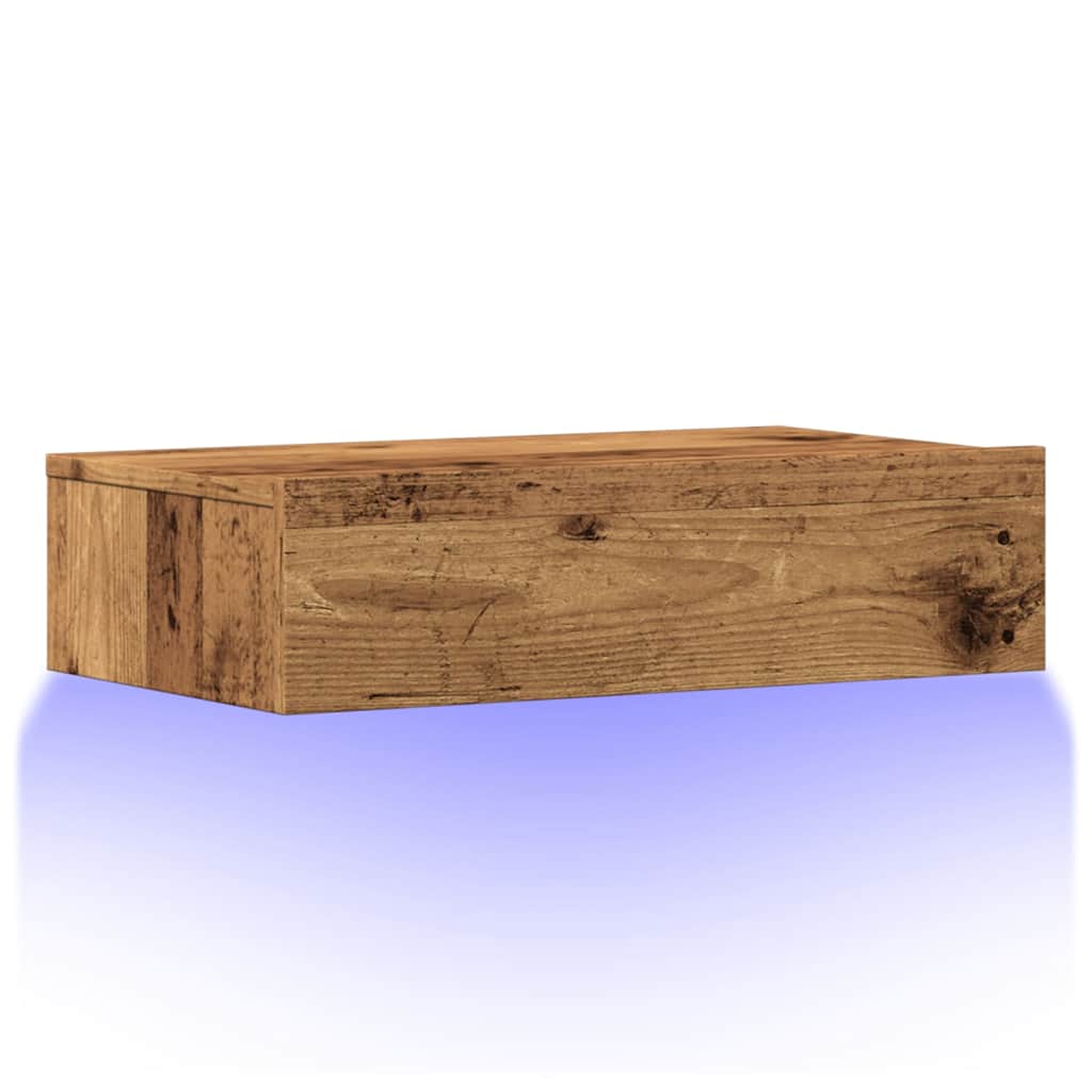 tv-bord med LED-lys 60x35x15,5 cm antikt træ