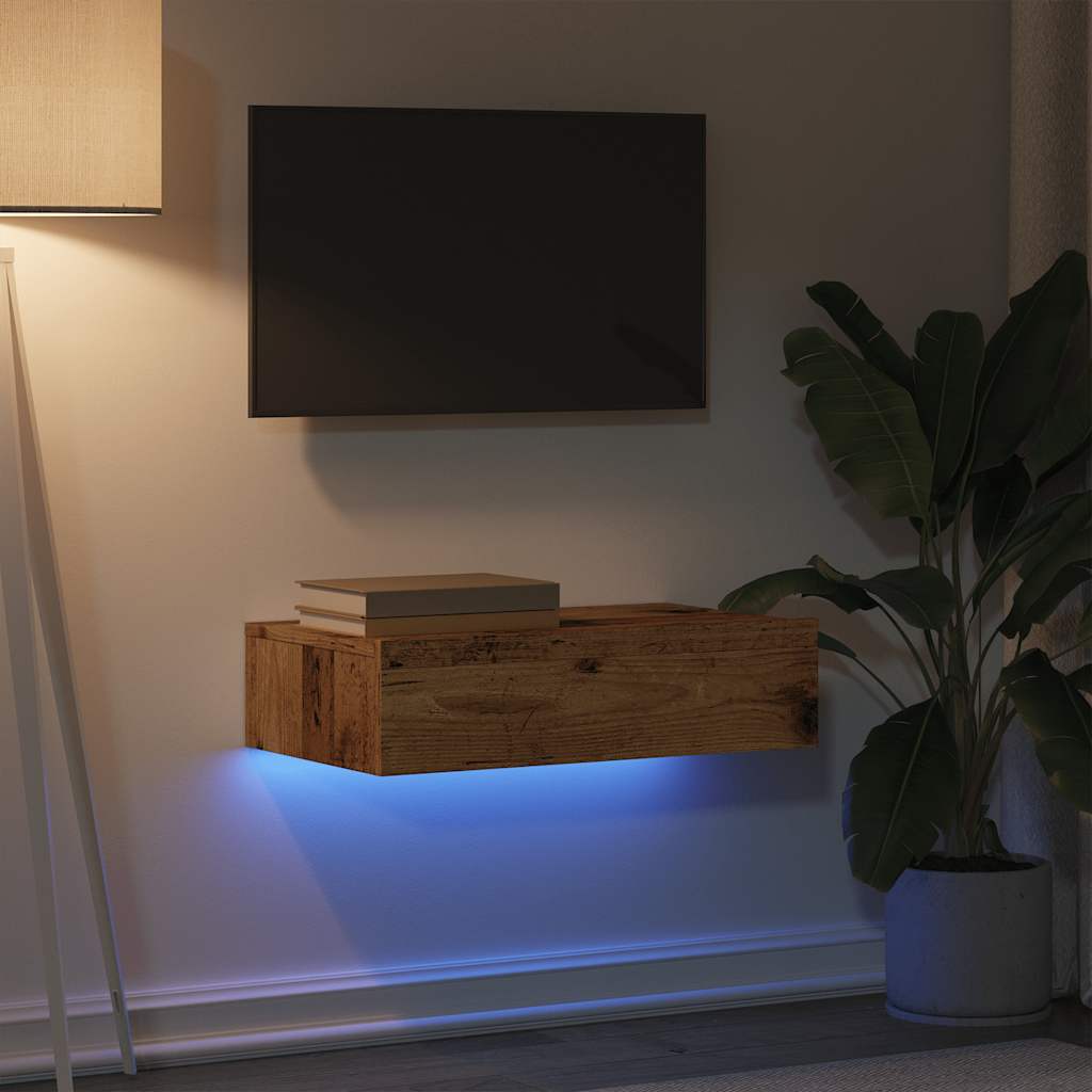 tv-bord med LED-lys 60x35x15,5 cm antikt træ
