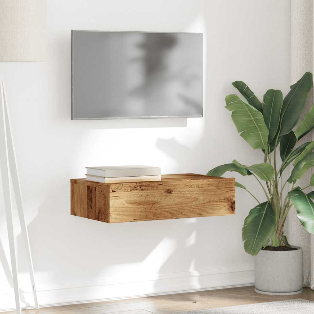 tv-bord med LED-lys 60x35x15,5 cm antikt træ