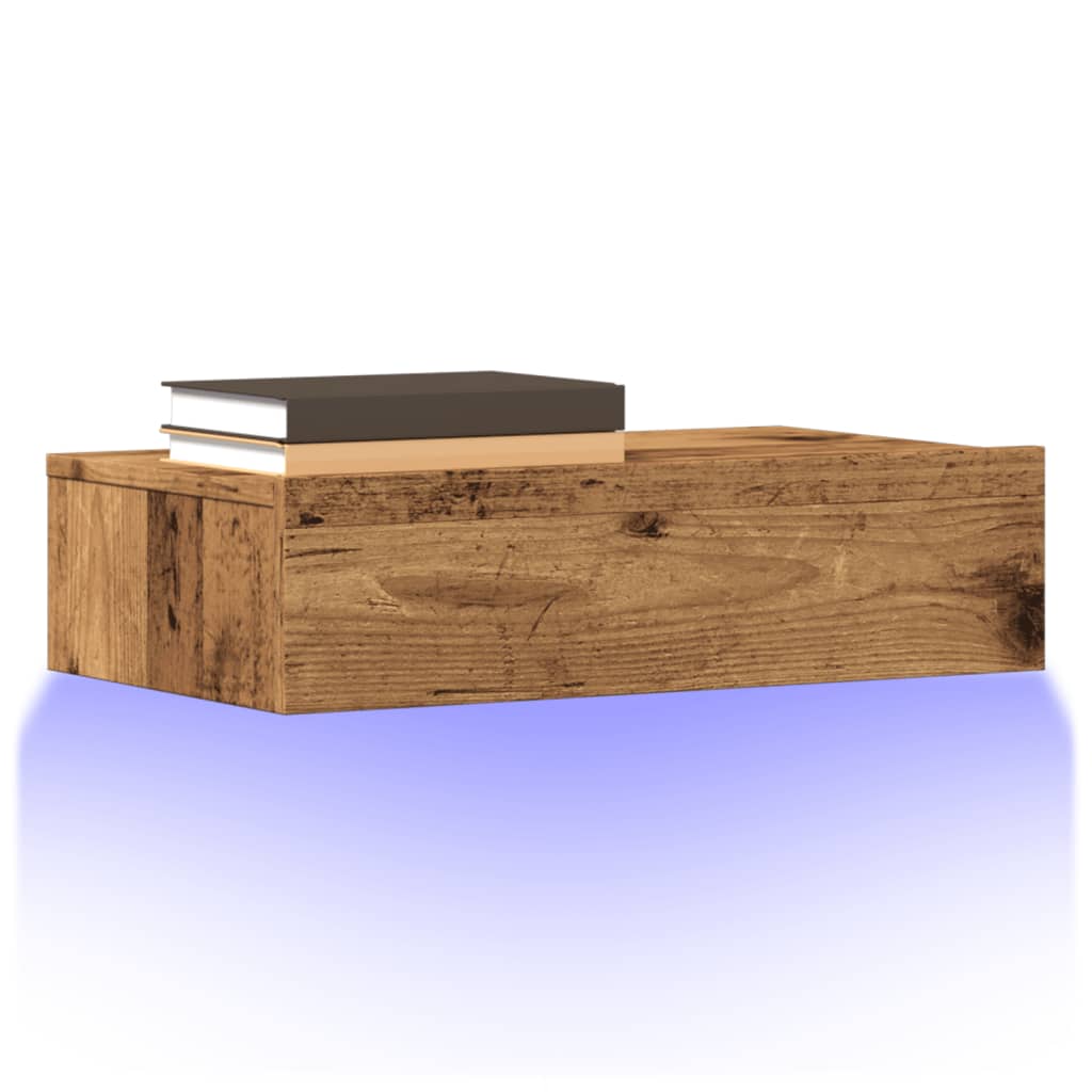 tv-bord med LED-lys 60x35x15,5 cm antikt træ