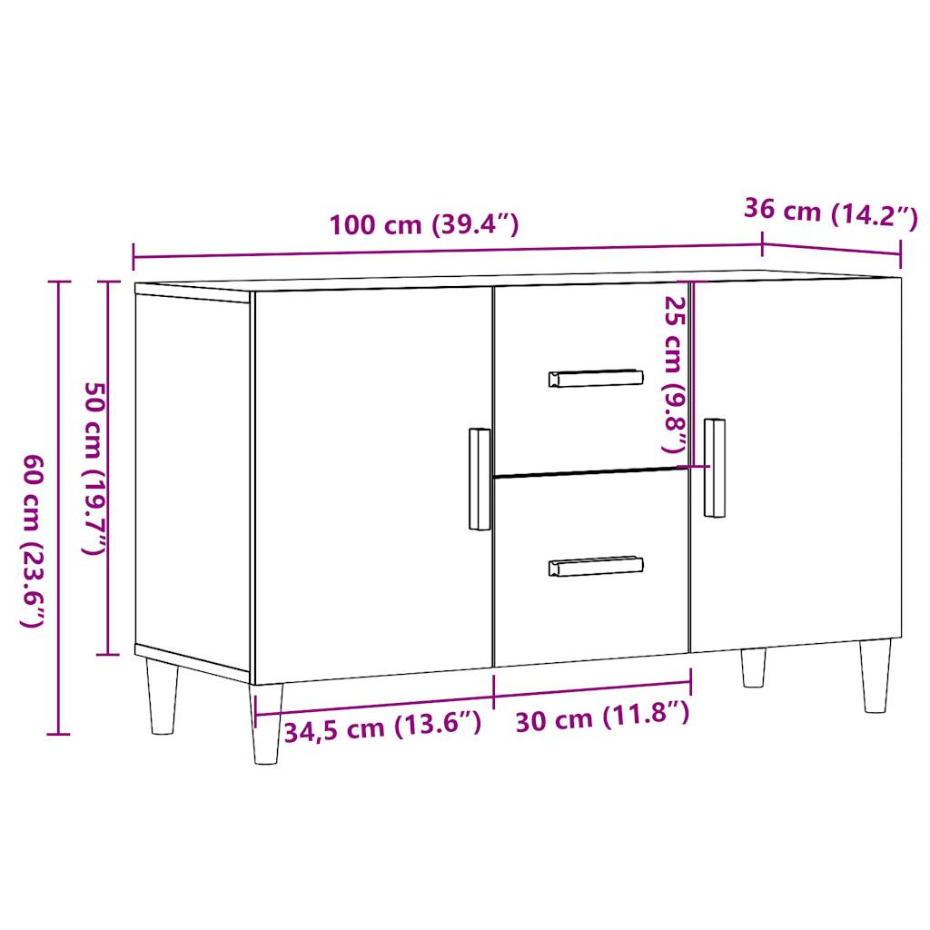 skænk 100x36x60 cm konstrueret træ gammelt træ-look