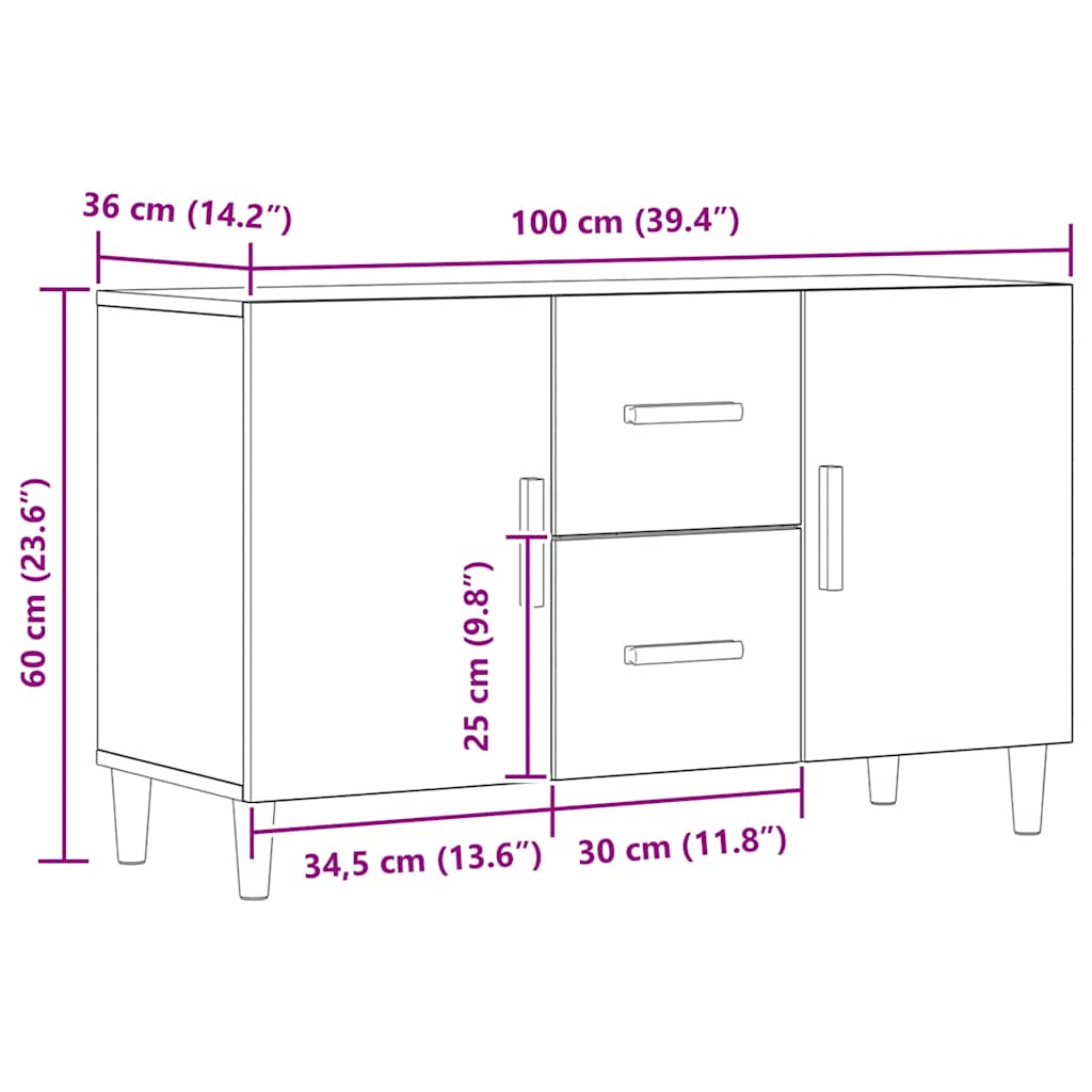 skænk 100x36x60 cm konstrueret træ kunsteg