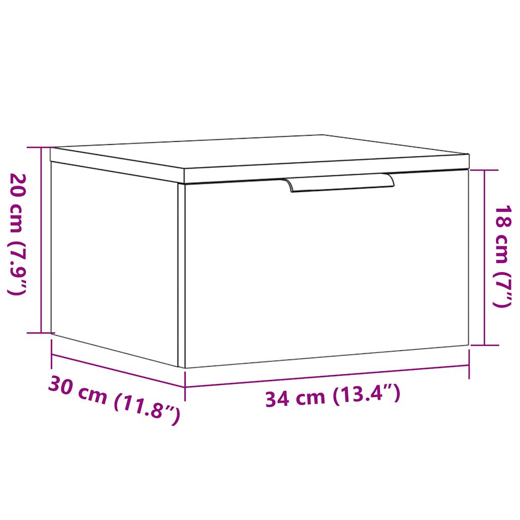 væghængt sengebord 34x30x20 cm antikt træ