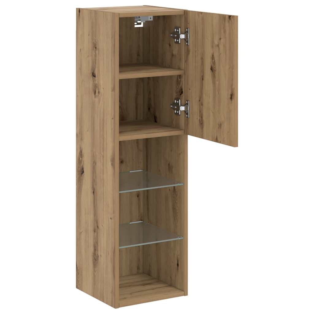 tv-bord med LED-lys 30,5x30x102 cm egetræsfarve
