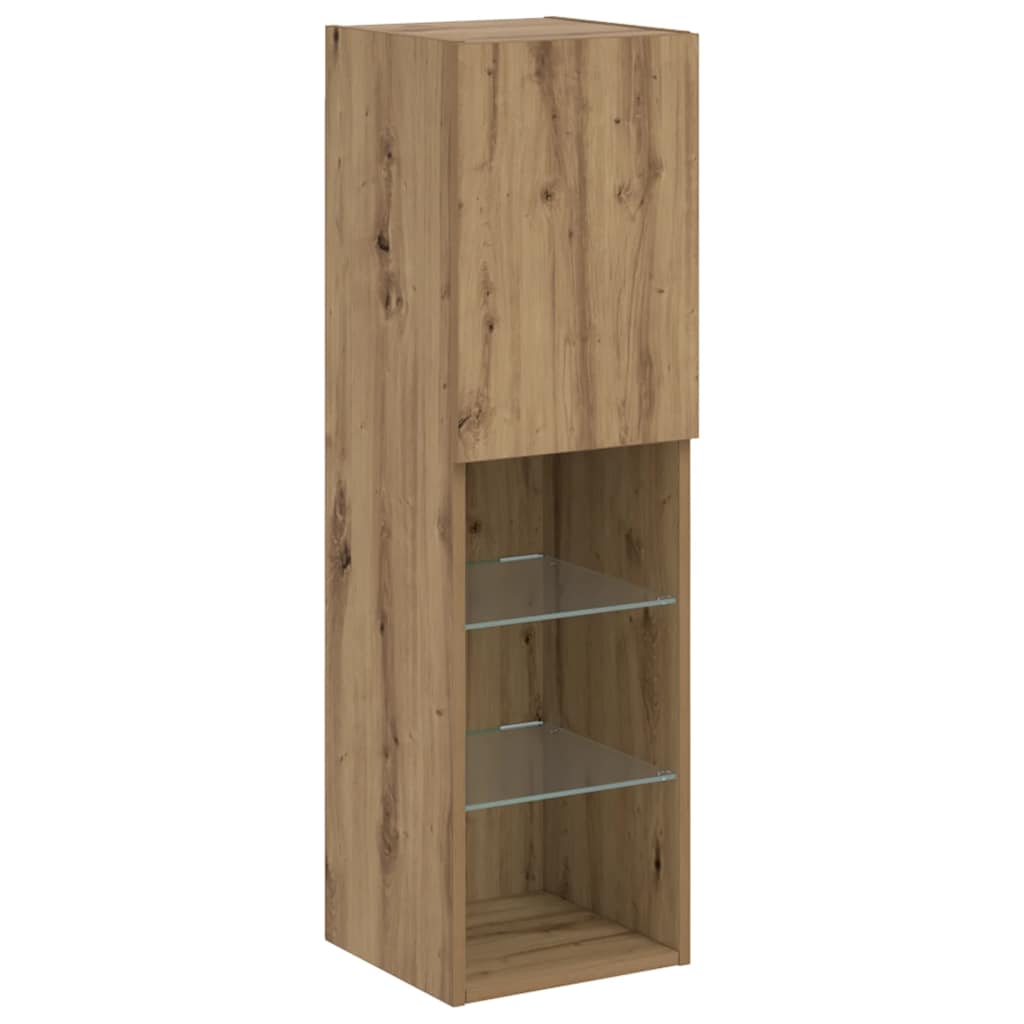 tv-borde med LED-lys 2 stk. 30,5x30x102 cm egetræsfarve