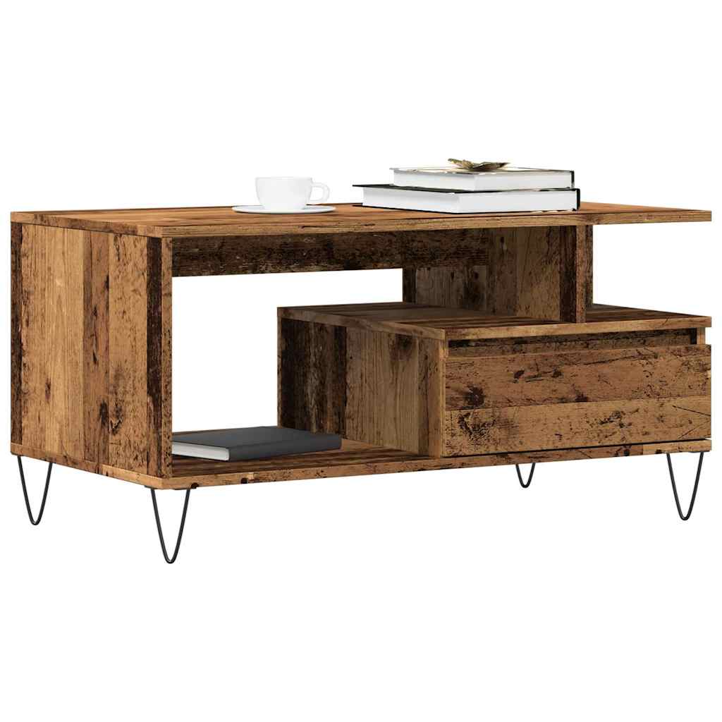 sofabord 90x49x45 cm konstrueret træ antikt trælook